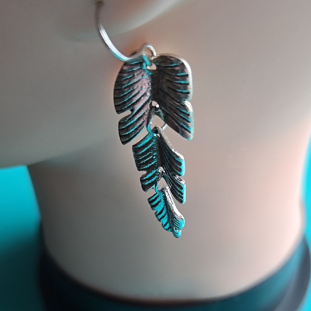 Silver and Blue Leaf Dangle Earrings